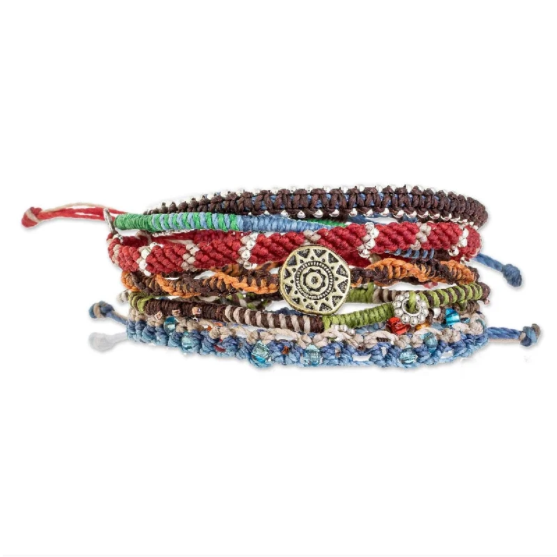 boho style bracelets-NOVICA Histories, Glass beaded macrame bracelets (set of 7) - 7.5*0.1