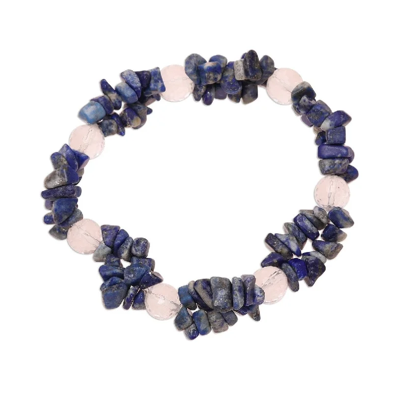 pearl and gold bracelets-NOVICA Lake Charm, Lapis lazuli and quartz beaded stretch bracelet