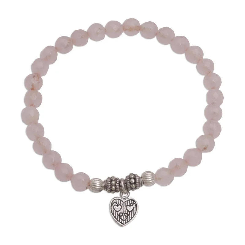 gold bracelets for gifts-NOVICA Sentimental Charm, Rose quartz beaded bracelet