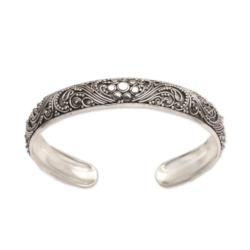 cuff bracelets for men-NOVICA Shrine Swirls, Sterling silver cuff bracelet