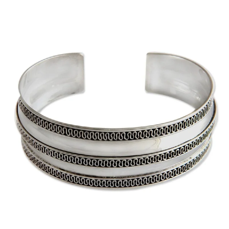 men’s adjustable bracelets-NOVICA Sterling Silver Cuff Bracelet, 'Balinese Ruffles' (Indonesia)