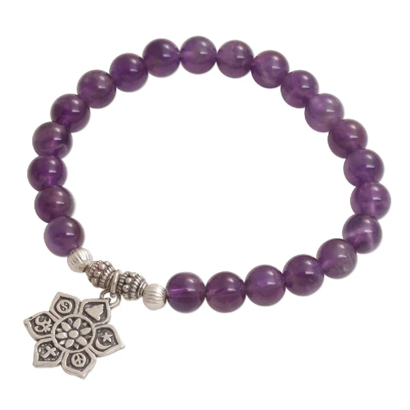 gold bangle bracelets for women-NOVICA Unity Flower, Amethyst beaded charm bracelet