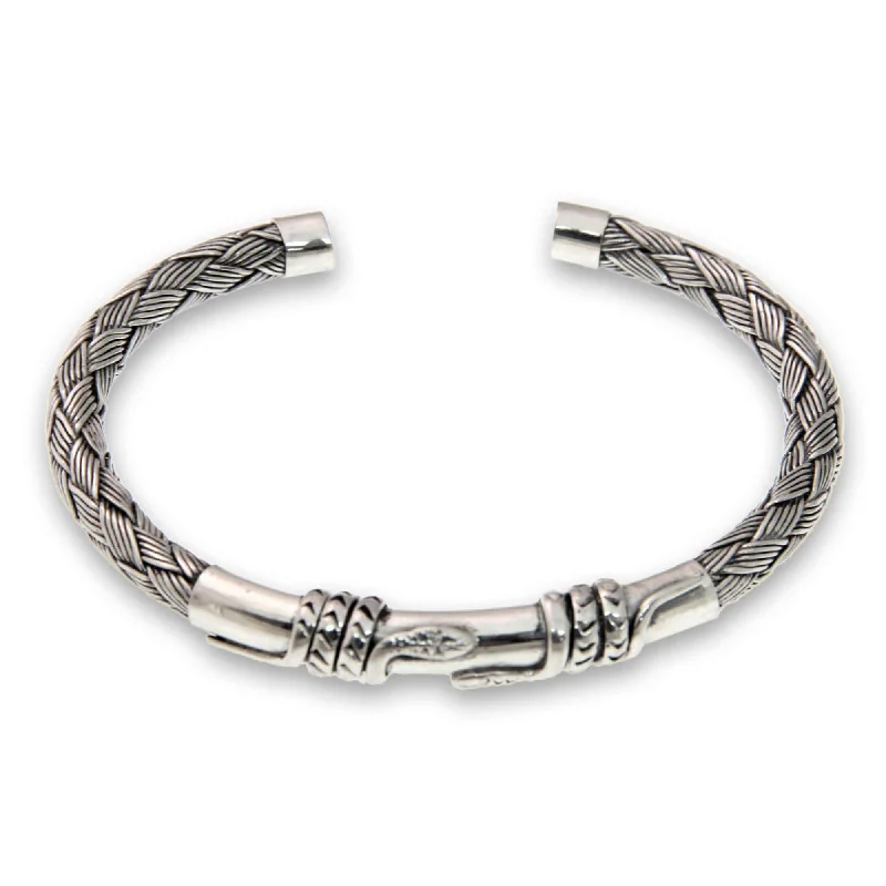 men’s bracelet with leather-Sterling Silver 'Balinese Serpents' Bracelet (Indonesia)