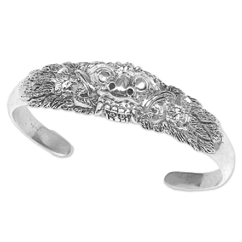 women’s stretchy bracelets-Sterling Silver Cuff Bracelet, 'Widow Rangda' (Indonesia) - 7'6" x 9'6"