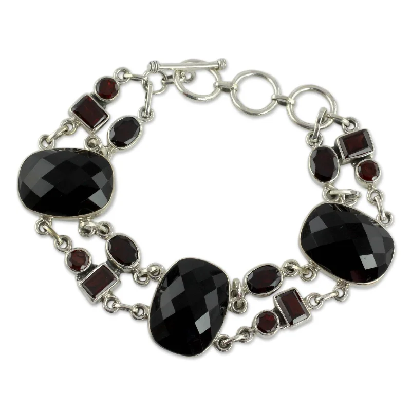 stylish women’s bracelets-Sterling Silver Onyx/ Garnet Exotic Drama Bracelet - Black