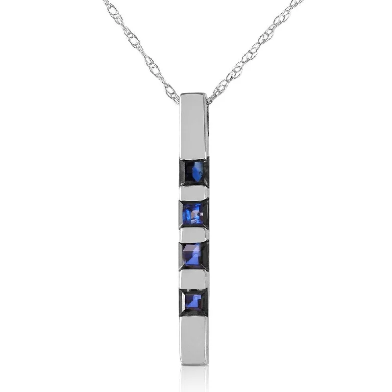 vintage silver necklace for men -0.35 Carat 14K White Gold Necklace Bar Natural Sapphire