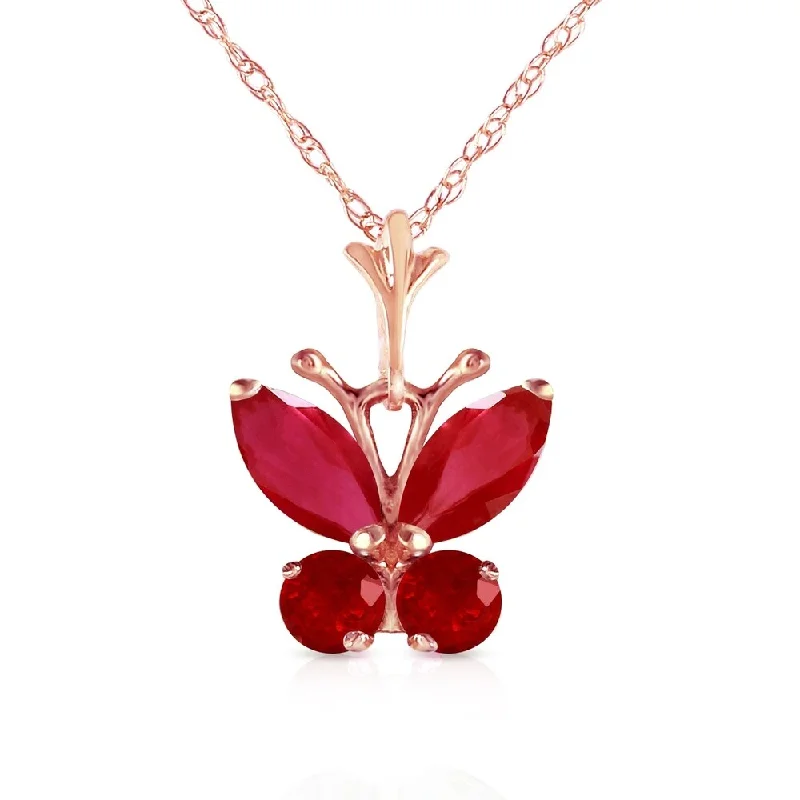 simple necklace for special occasions -0.6 Carat 14K Rose Gold Butterfly Necklace Natural Ruby