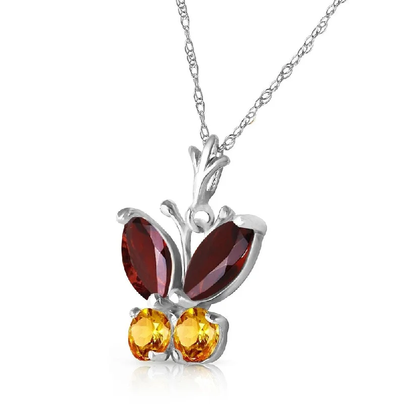 heart shaped necklace for girls -0.6 Carat 14K White Gold Butterfly Necklace Garnet Citrine