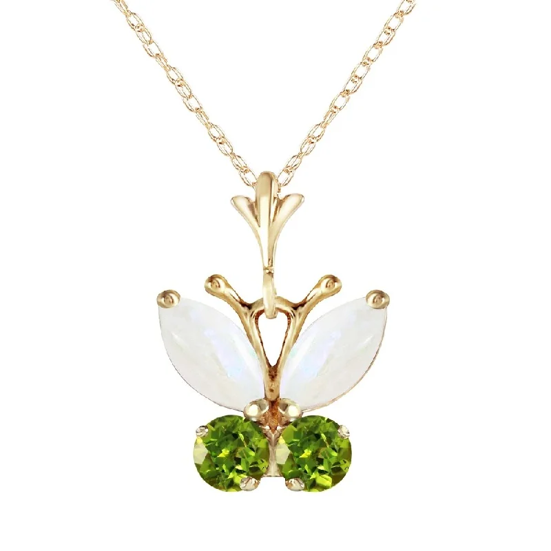 diamond pendant necklace -0.7 Carat 14K Gold Butterfly Necklace Opal Peridot