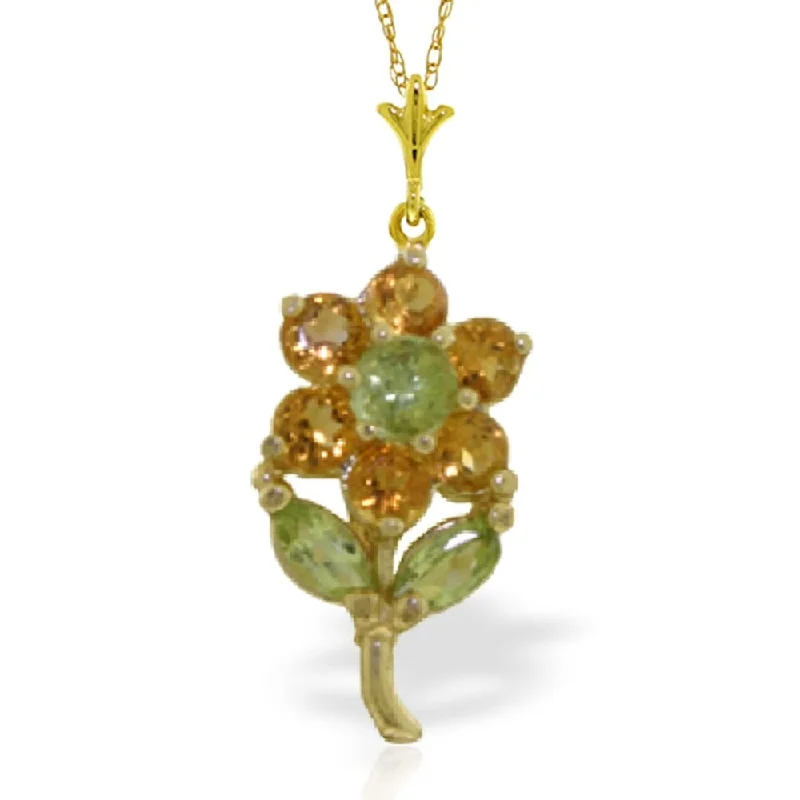 turquoise necklace for men -1.06 Carat 14K Gold Flower Necklace Citrine Peridot