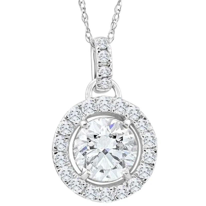 vintage gold necklace for women -1 1/3Ct TW Round Diamond (1ct center) Halo Pendant Lab Grown White Gold Necklace