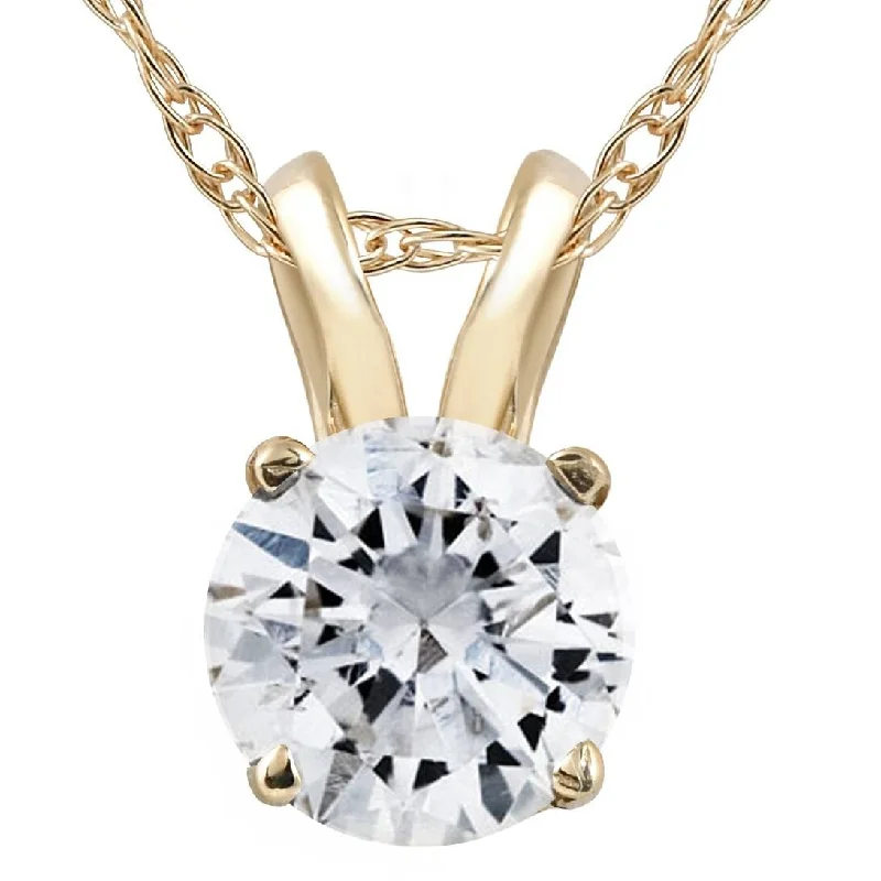 luxury pearl necklace for brides -1 1/4Ct Lab Grown Solitaire Diamond Pendant Yellow Gold Necklace