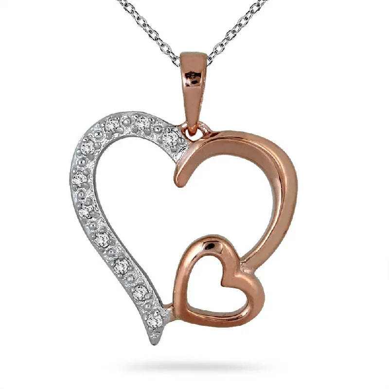 multi-layer necklace for women -1/10 Carat Diamond Heart Pendant in 18K Pink Gold Plated Sterling Silver