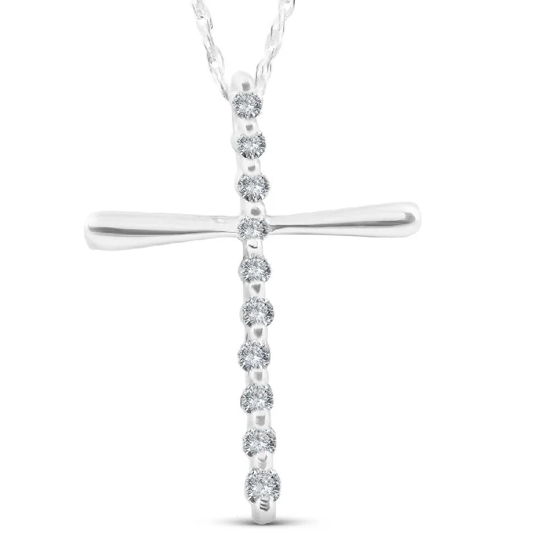 luxury pearl necklace for brides -1/10ct Diamond Cross Pendant Religious White Gold New