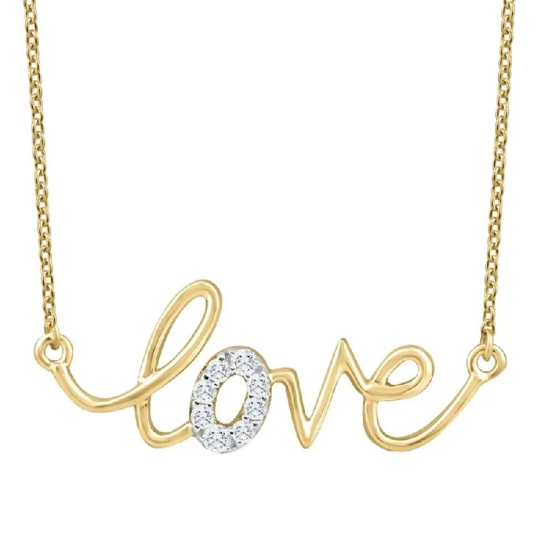 adjustable necklace for women -1/10Ct Diamond Love Pendant Scrip Yellow Gold Lab Grown Women's 18" Necklace