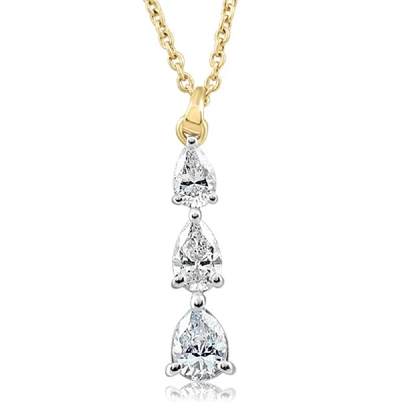 luxury gold necklace for women -1/2Ct Pear Shape Diamond Three Stone Pendant Yellow Gold Necklace Lab Grown