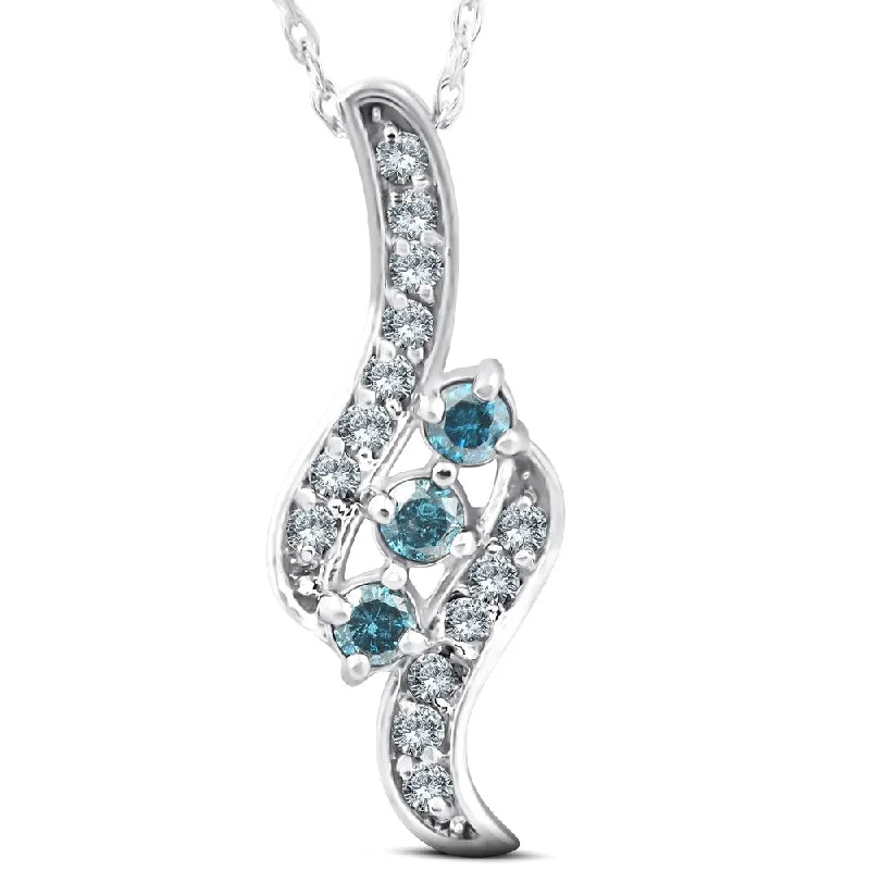 sterling silver heart pendant for women -1/3ct 3-Stone Blue Diamond Pendant 14 KT White Gold