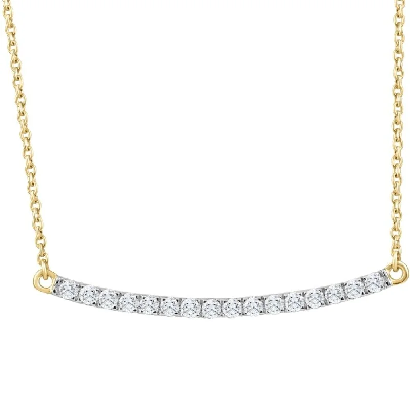 initial necklace for women -1/3Ct Diamond Bar Pendant Yellow Gold Necklace Lab Grown 1 1/3"