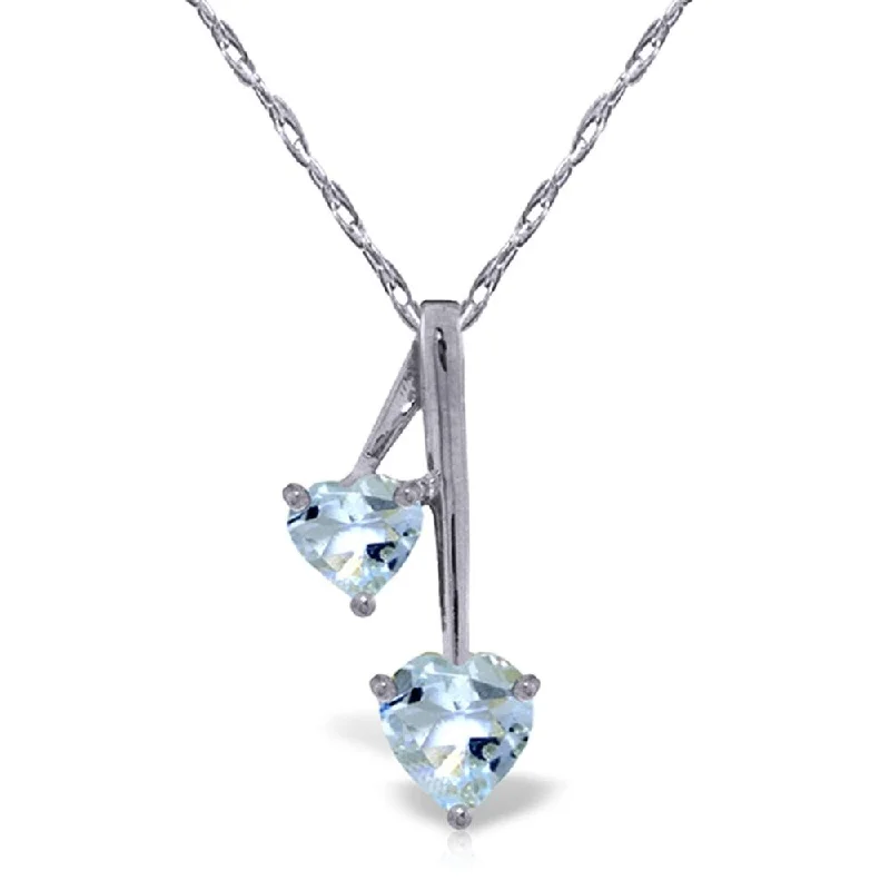 leather cord necklace for men -1.4 Carat 14K White Gold Hearts Necklace Natural Aquamarine