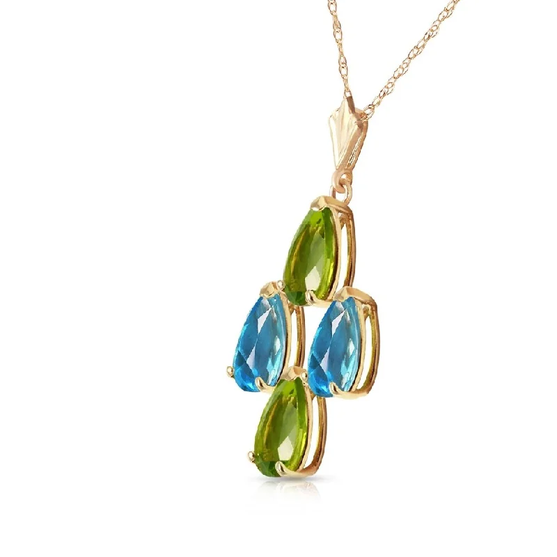 birthstone necklace for women -1.5 Carat 14K Solid Gold Necklace Natural Blue Topaz Peridot