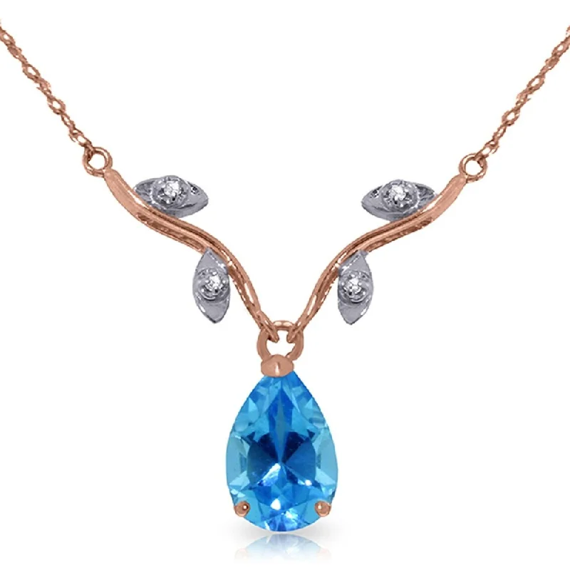 delicate gold necklace for daily wear -1.52 Carat 14K Rose Gold New Romance Blue Topaz Necklace