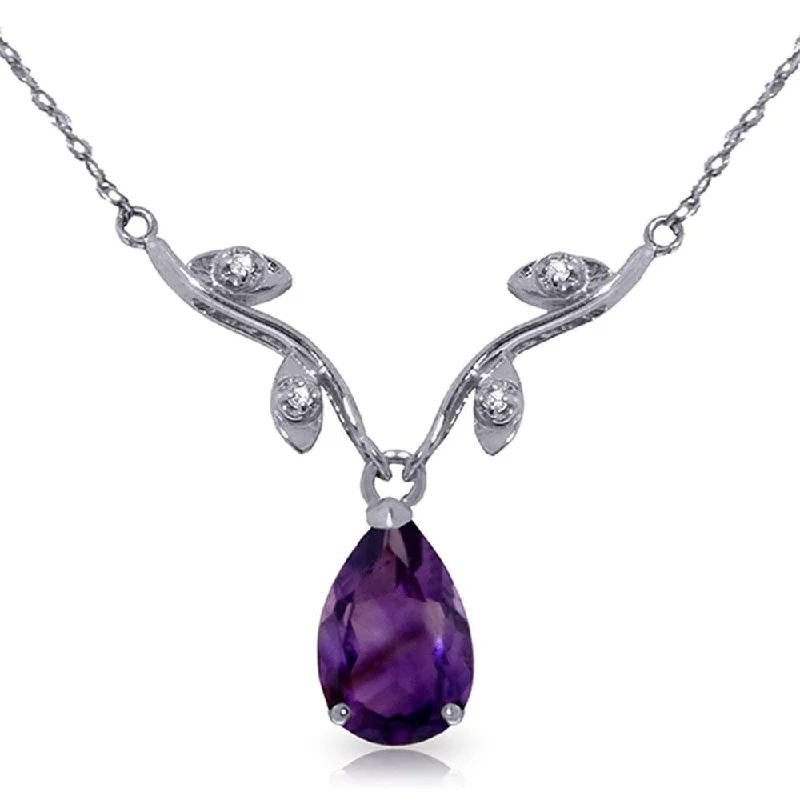 spiritual necklace for women -1.52 Carat 14K White Gold She Holds Me Amethyst Diamond Necklace