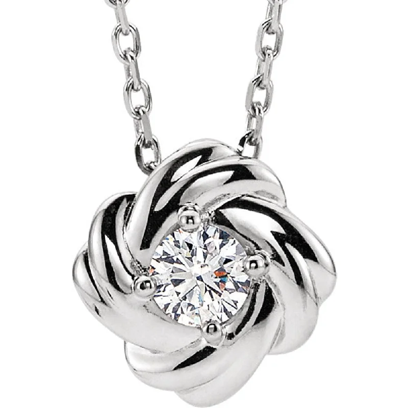 cute charm necklace for kids -1/6 Ct Diamond Solitaire Knot Pendant White Gold Necklace 7.8MM