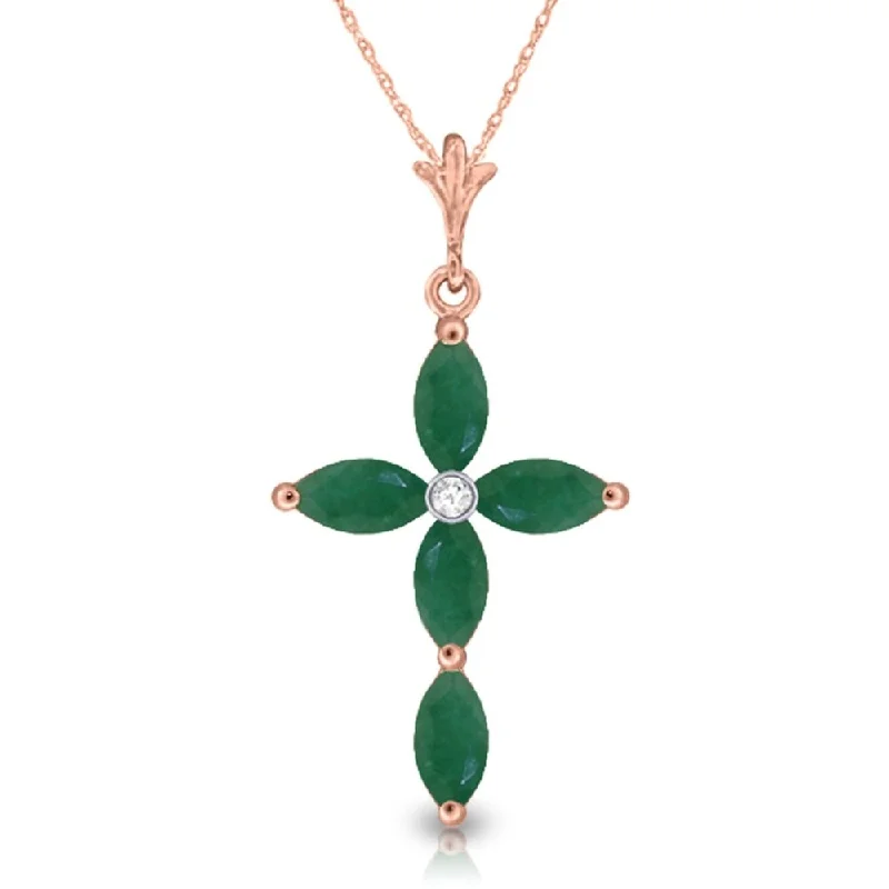 vintage gold necklace for women -1.65 Carat 14K Rose Gold Necklace Natural Diamond Emerald