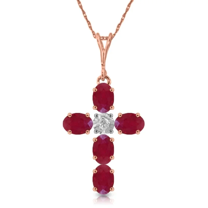 tribal style necklace for men -1.75 Carat 14K Rose Gold Cross Necklace Natural Diamond Ruby