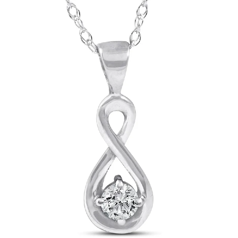 chunky chain necklace for men -10k White Gold 1/10 Ct Solitaire Diamond Knot Pendant & 18" Chain