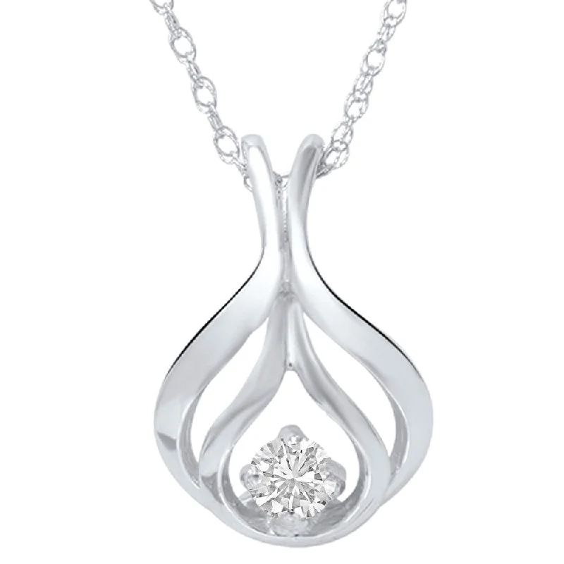 anniversary gift necklace for her -10k White Gold 1/10ct Diamond Solitaire Necklace