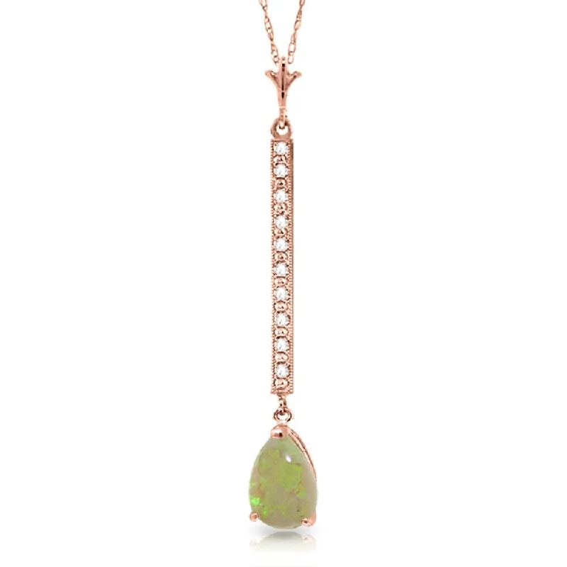 crystal pendant necklace -14K Rose Gold Necklace w/ Diamonds & Opal