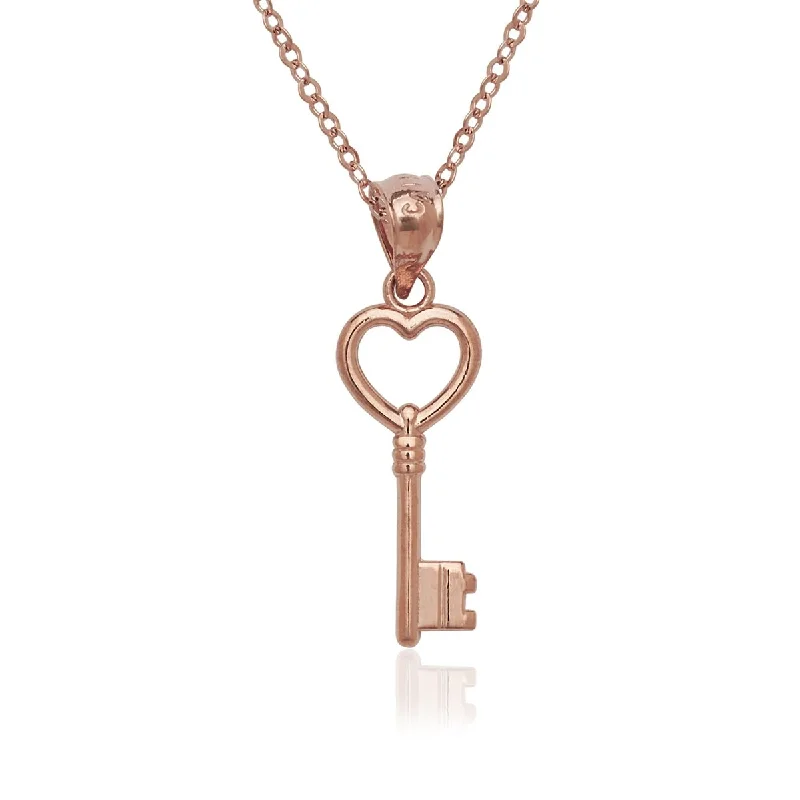 birthstone necklace for women -14k Rose Gold Polished Small Key Pendant Necklace - Pink