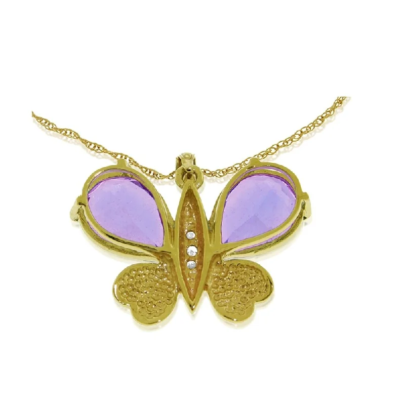 initial necklace for women -14K Solid Gold Batterfly Necklace with Natural Diamonds & Amethysts