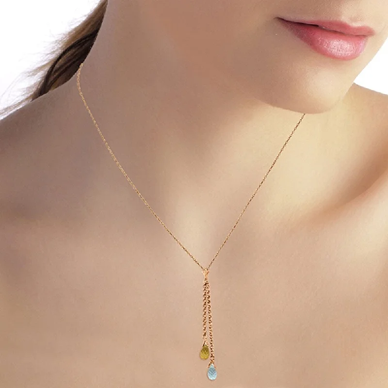 sterling silver heart pendant for women -14K Solid Rose Gold Necklace with Blue Topaz and Citrine