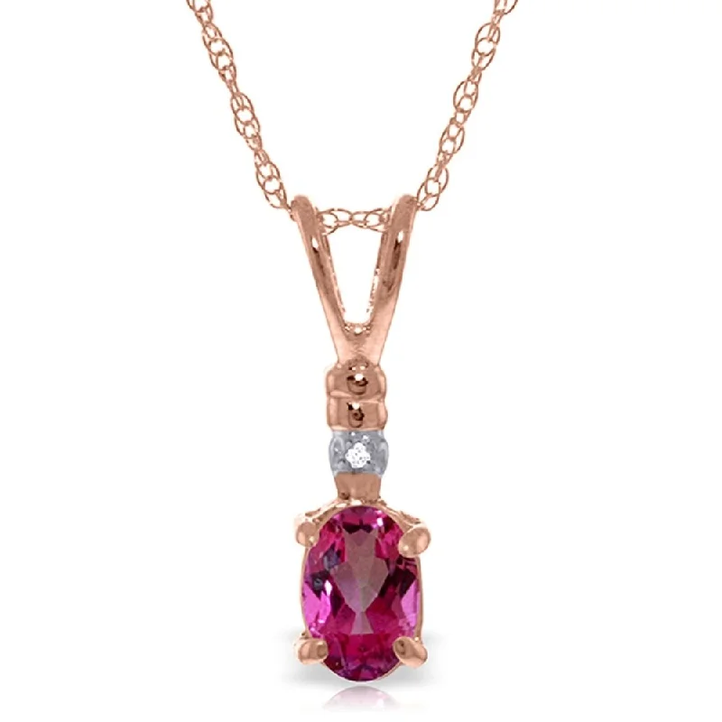 simple necklace for special occasions -14K Solid Rose Gold Necklace with Natural Diamond & Pink Topaz