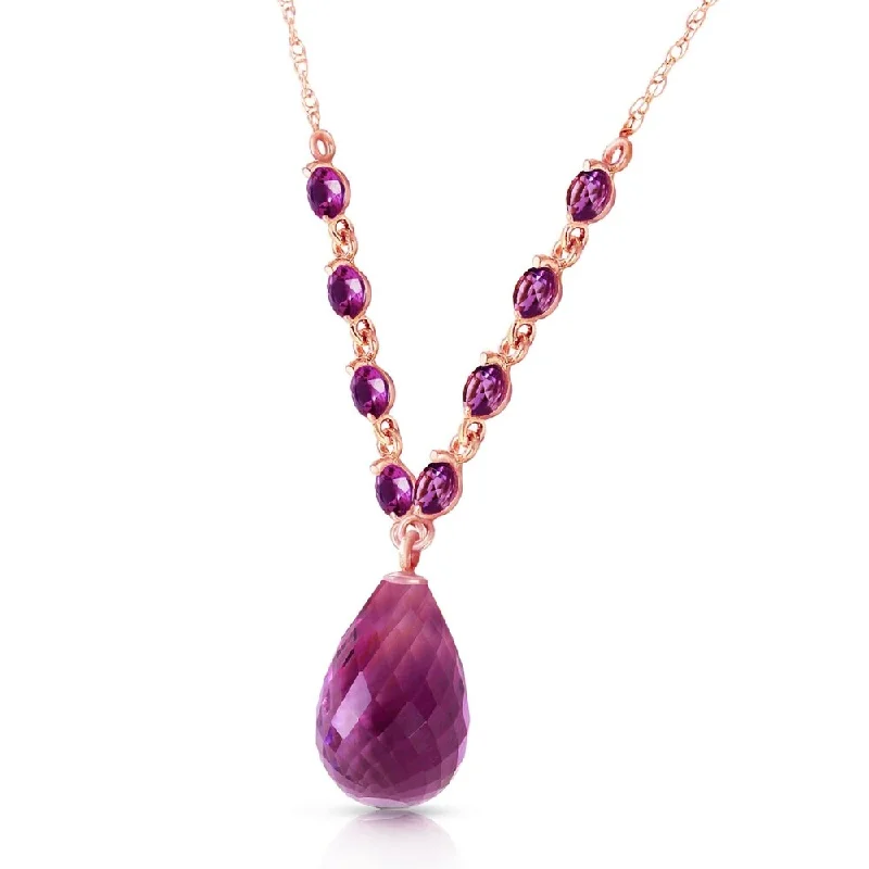 birthstone necklace for birthday gifts -14K Solid Rose Gold Necklace with Natural Purple Amethysts