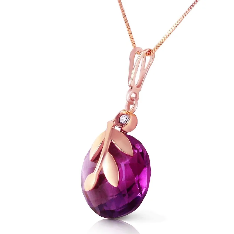 adjustable necklace for women -14K Solid Rose Gold Necklace withCheckerboard Cut Purple Amethyst & Diamond