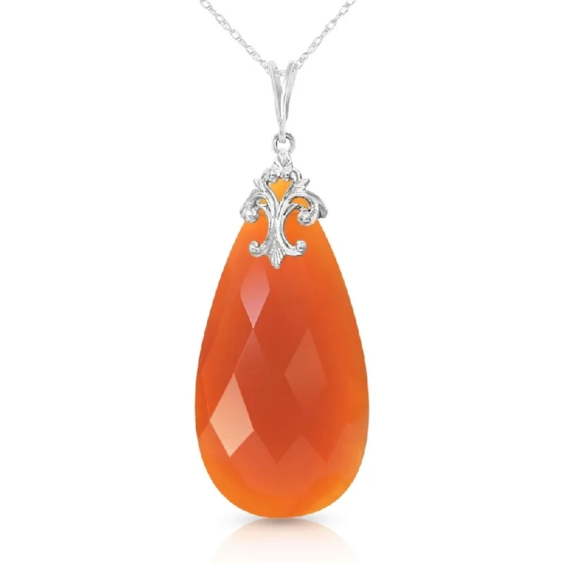 boho style necklace for summer -14K Solid White Gold Necklace with Briolette 31x16 mm Reddish Orange Chalcedony