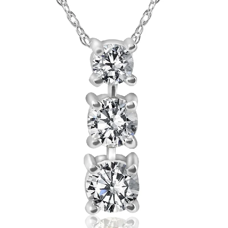 crystal pendant necklace -14k White Gold 3/4 ct TDW 3-Stone Diamond Pendant (I-J, I2-I3)