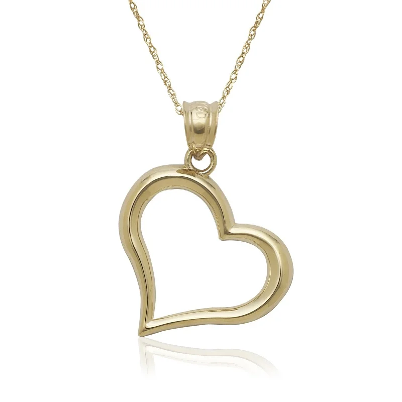 round pendant necklace for men -14k Yellow Gold Bold Polished Open Heart Pendant 16-inch Gold-filled Chain Necklace