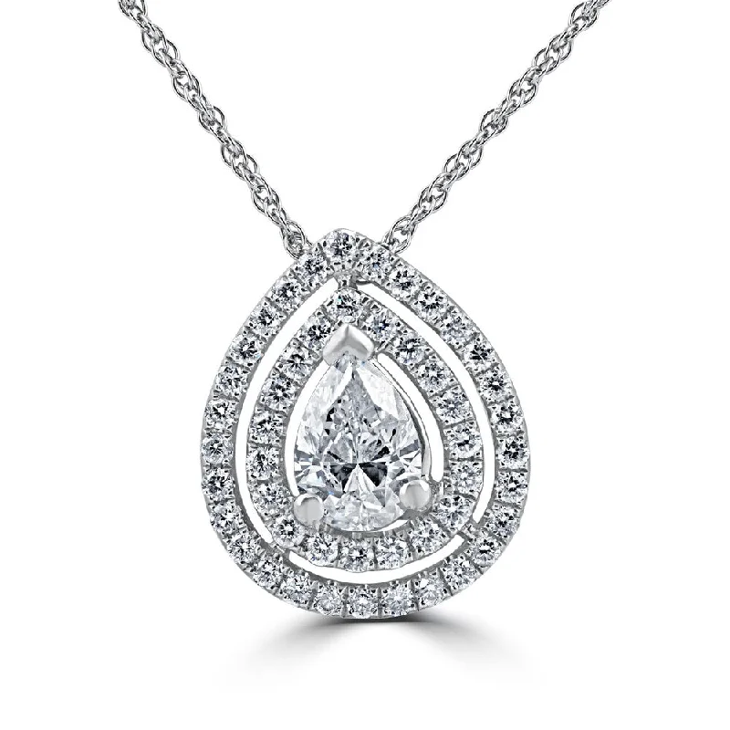 gold pendant necklace for men -18k White Gold 1 1/4ct TDW Pear Shape Diamond Double Halo Pendant (G-H,VS1-VS2)