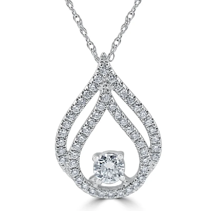 diamond tennis necklace for women -18k White Gold 1/2 ct TDW Diamond Double Halo Solitaire Pendant (G-H,VS2-SI1)