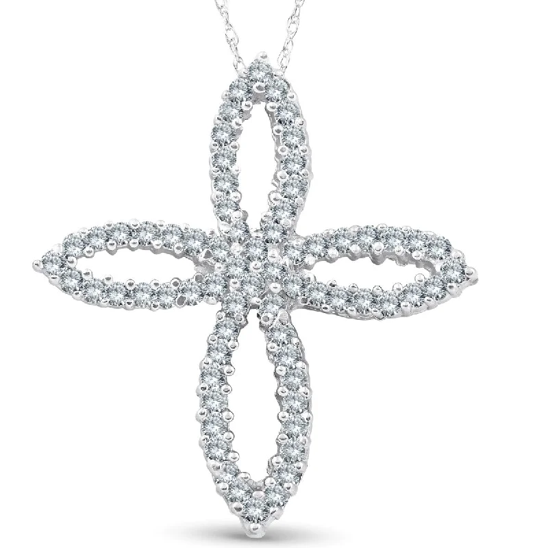 round pendant necklace for men -1ct 14K White Gold Fancy Diamond Cross Necklace