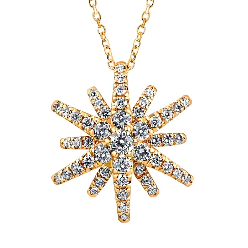 pendant necklace for everyday wear -1Ct TW Round Cut Starburst Diamond Pendant 14k Yellow Gold Lab Grown Necklace