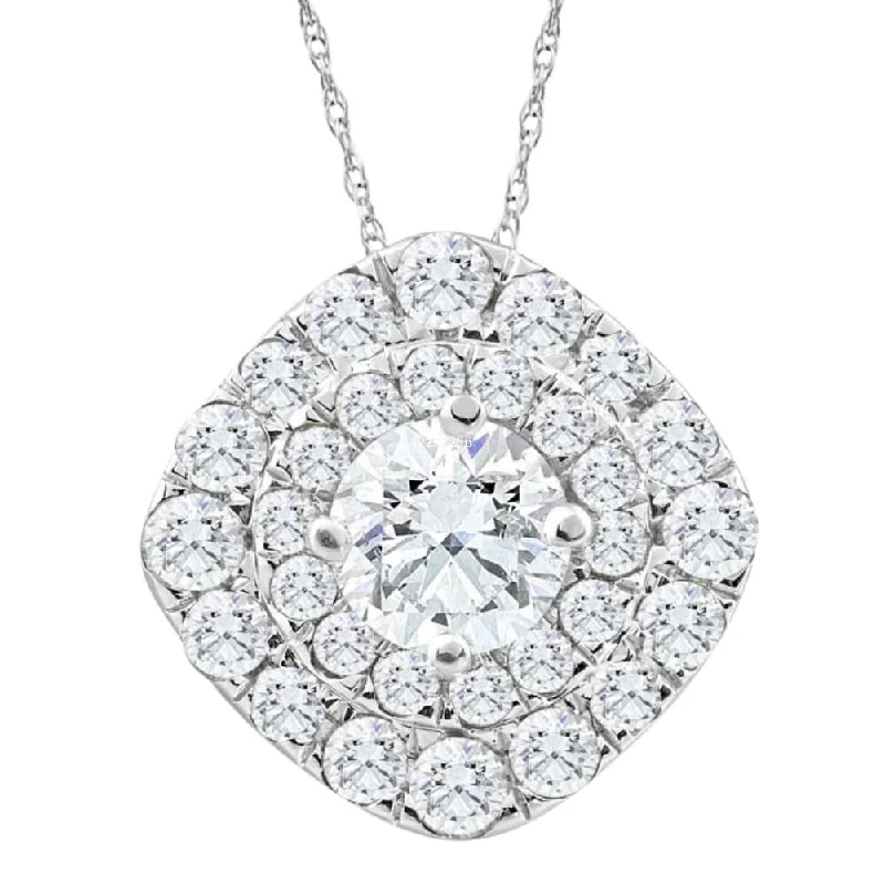 vintage necklace for women -2 1/4Ct Diamond (1ct center) Cushion Halo Pendant White Gold Necklace Lab Grown