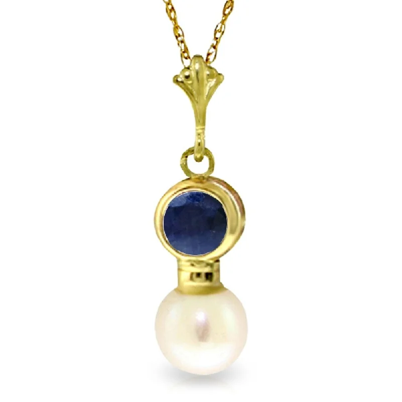 minimalist gold necklace -2.48 Carat 14K Gold Necklace Sapphire Pearl