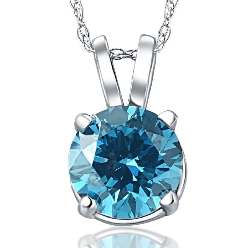 personalized pendant necklace for moms -2ct Blue Diamond Solitaire White Gold Pendant