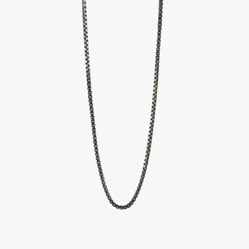 gold chain necklace for men -Silver Black Rhodium Sterling Silver Classic Box Chain Necklace