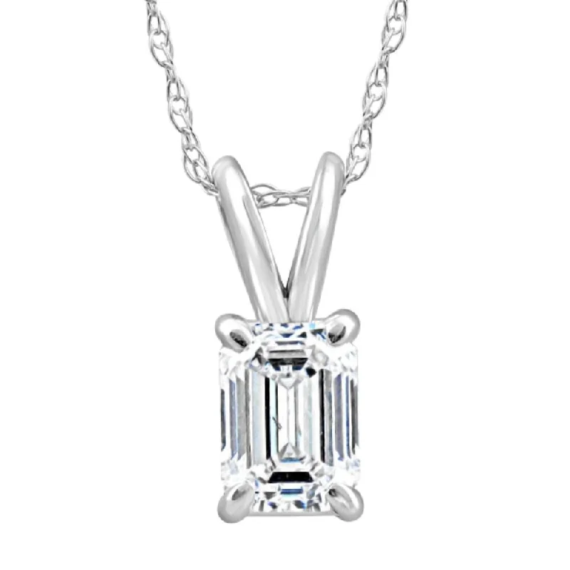 long pendant necklace for women -3/4Ct Solitaire Emerald Cut Diamond Pendant White Gold Lab Grown Necklace